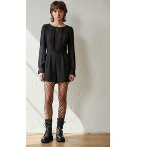 Avec Les Filles Anthropologie Party Romper Open Lace Detail Black 6